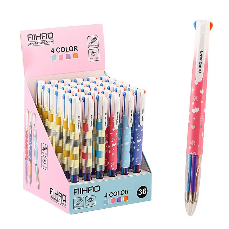 Aihao AH147B-36 Tükenmez Kalem 1.0mm 4 Renk x 36 Lı Stand