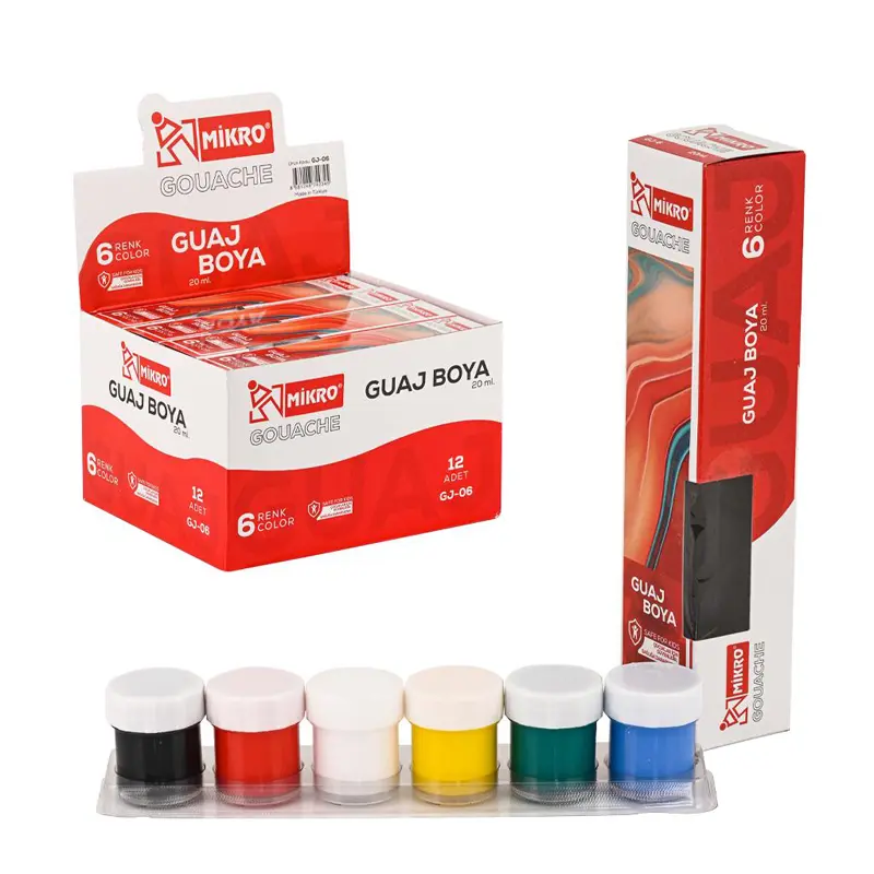 Mikro GJ-06 Guaj Boya Şişe 15 ML x 6 Renk