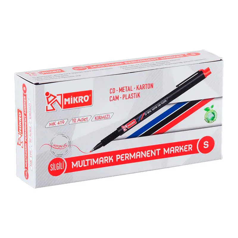 Mikro MK-419 Permanent Asetat Kalemi (S) Seri Kırmızı 12 Li Kutu