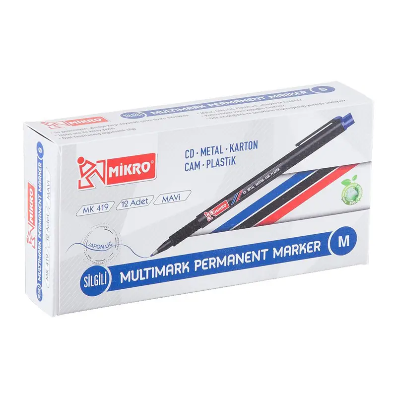 Mikro MK419 Permanent Asetat Kalemi (M) Seri Mavi 12 Li Kutu