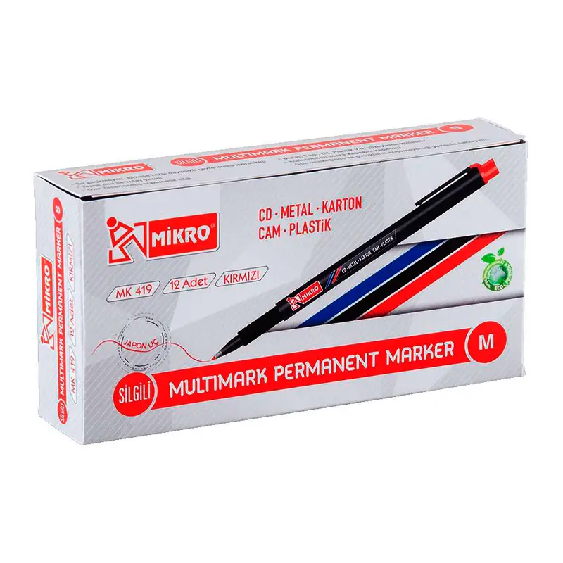 Mikro MK419 Permanent Asetat Kalemi (M) Seri Kırmızı 12 Li Kutu