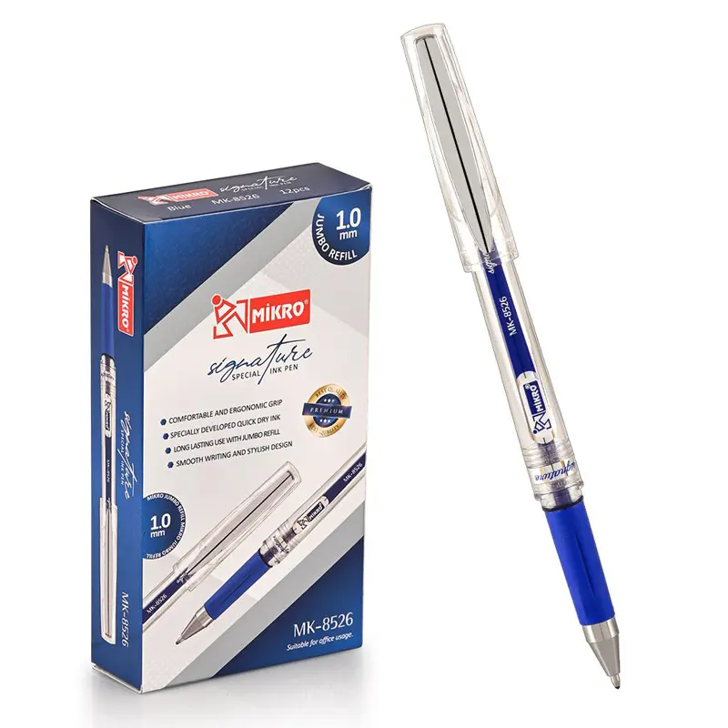 Mikro MK-8526 Bilye Uçlu İmza Jel Roller Kalem 1.0mm Mavi 12 Li Kutu