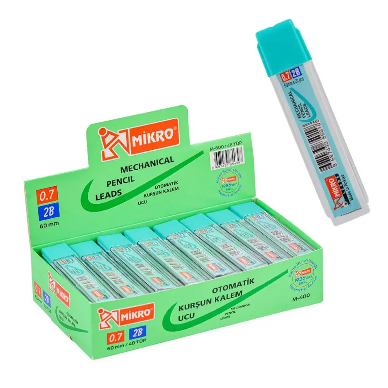 Mikro M-600 Kurşun Kalem Ucu (Min) Leads 2B 60mm 0.7mm 20 Li Tüp x 48 Li Kutu