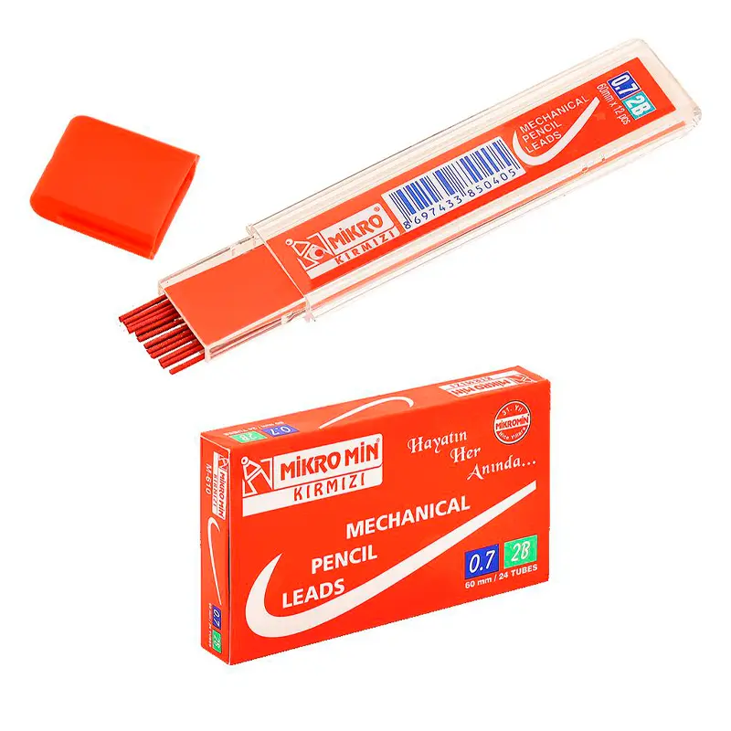 Mikro M-610 Kurşun Kalem Ucu (Min) 60mm 2B 0.7mm Kırmızı 12 Li Tüp x 24 Lü Paket