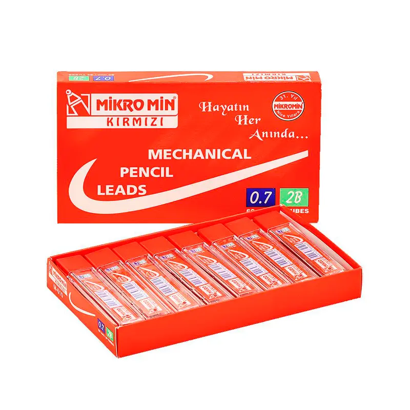 Mikro M-610 Kurşun Kalem Ucu (Min) 60mm 2B 0.7mm Kırmızı 12 Li Tüp x 24 Lü Paket