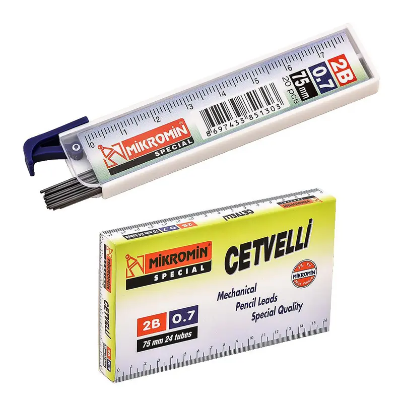 Mikro M-750 Kurşun Kalem Ucu (Min) Cetvelli 75mm 2B 0.7mm 20 Li Tüp x 24 Lü Kutu