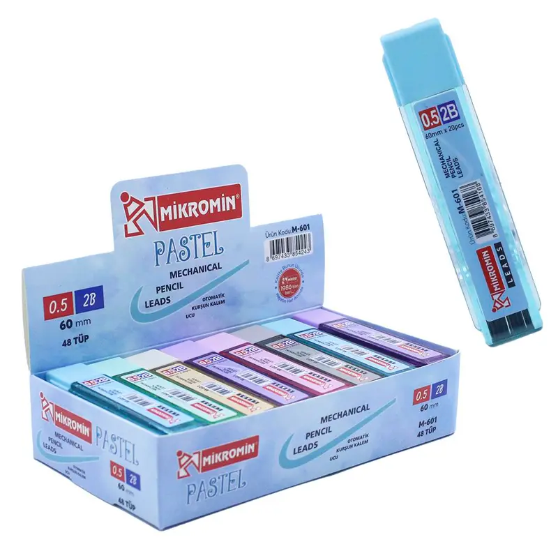 Mikro M-601 Kurşun Kalem Ucu (Min) Pastel 60mm 0.5mm 20 Li Tüp x 48 Li Kutu