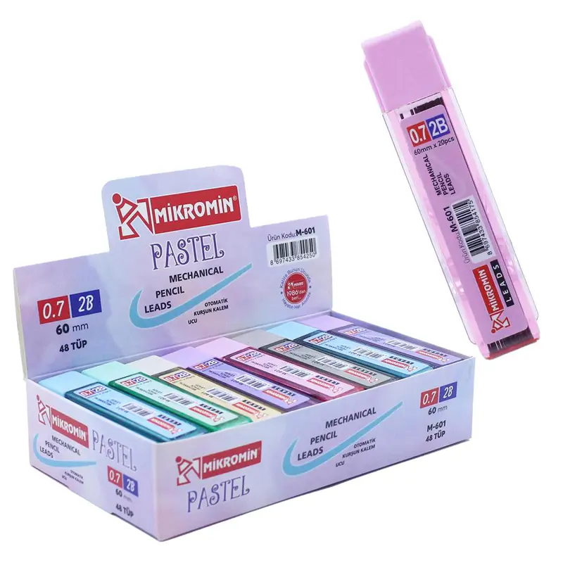 Mikro M-601 Kurşun Kalem Ucu (Min) Pastel 60mm 2B 0.7mm 48 Li Paket