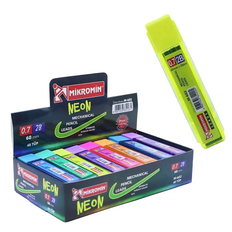 Mikro M-602 Kurşun Kalem Ucu (Min) Neon 60mm 0.7mm 20 Li Tüp x 48 Li Kutu