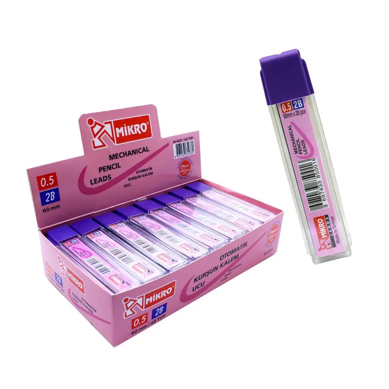 Mikro M-600 Kurşun Kalem Ucu (Min) Leads 2B 60mm 0.5mm 20 Li Tüp x 48 Li Kutu
