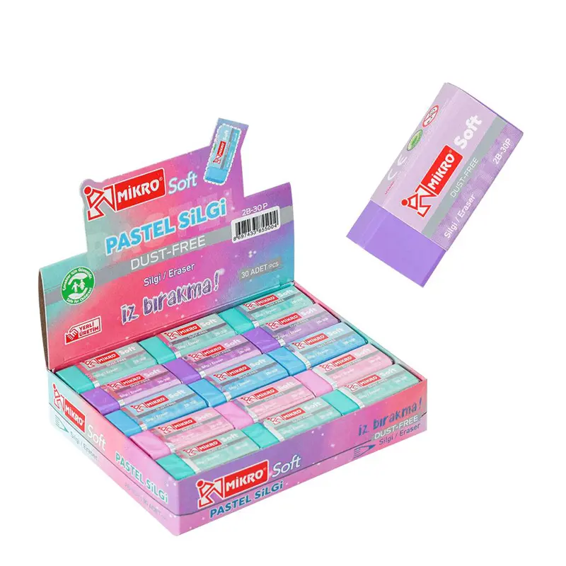 Mikro 2B-30P Dust Free Soft Pastel Renkler Silgi 30 Lu Paket