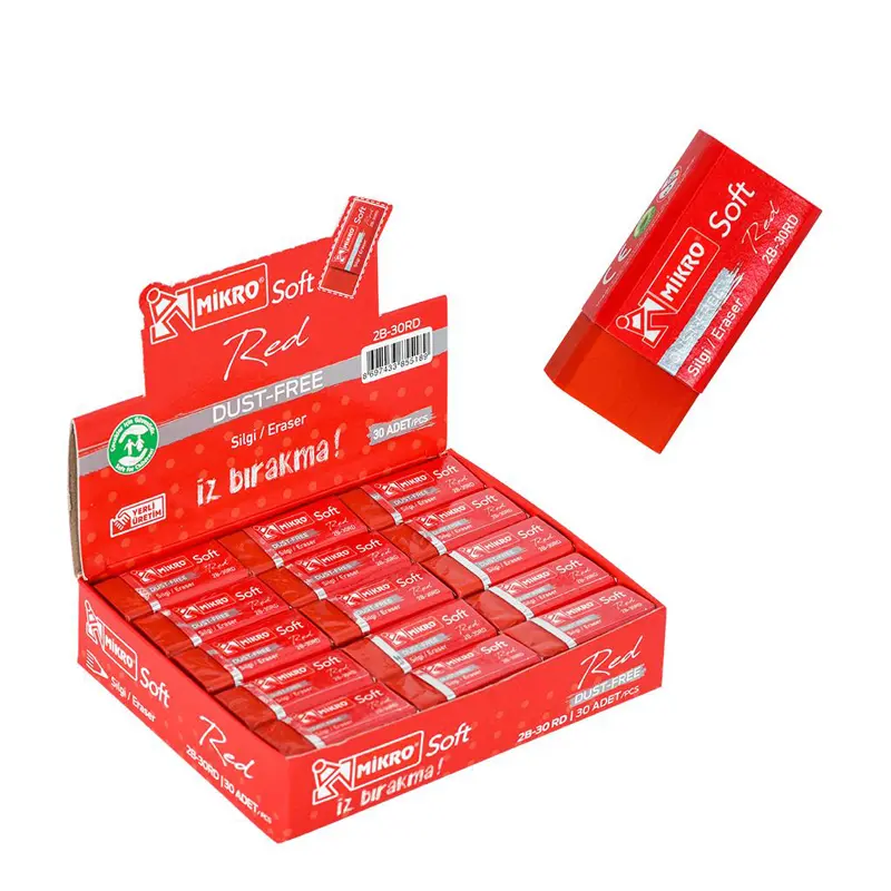 Mikro 2B-30RD Dust Free Soft Kırmızı Silgi 30 Lu Paket