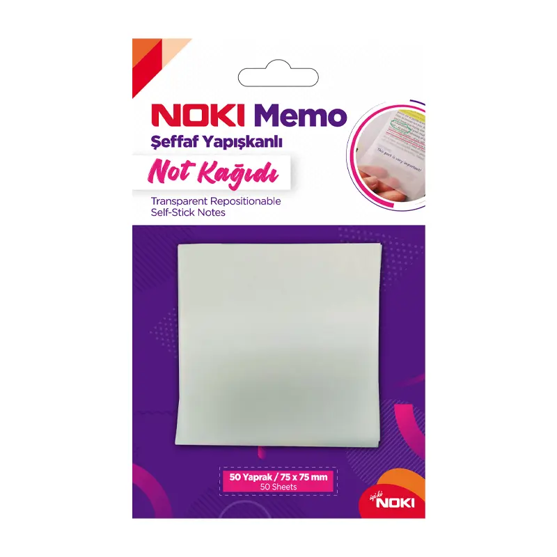 Noki 12300 Yapışkanlı Memo Not Kağıdı 50 Yaprak 75x75mm Şeffaf 12 Li Paket