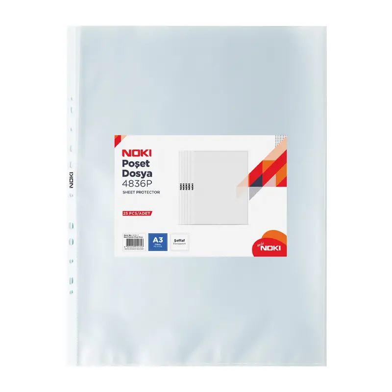 Noki 4836P Poşet Dosya Şeffaf Dikey A3 25 Li Paket x 12 Li Koli