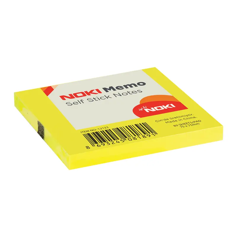 Noki 12133 Yapışkanlı Not Kağıdı 75mmx75mm Limon Sarı x 12 Li Kutu