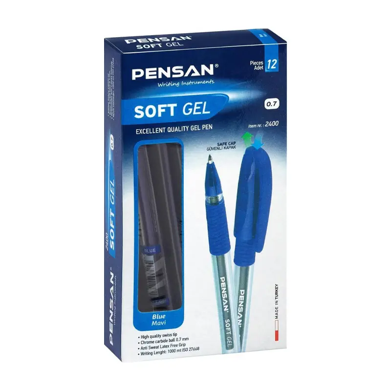 Pensan 2400 Soft Gel Tükenmez Kalem 0.7mm Mavi x 12 Li Kutu