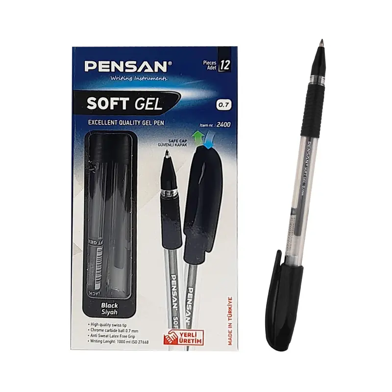 Pensan 2400 Soft Gel Tükenmez Kalem Siyah 0.7mm x 12 Li Kutu