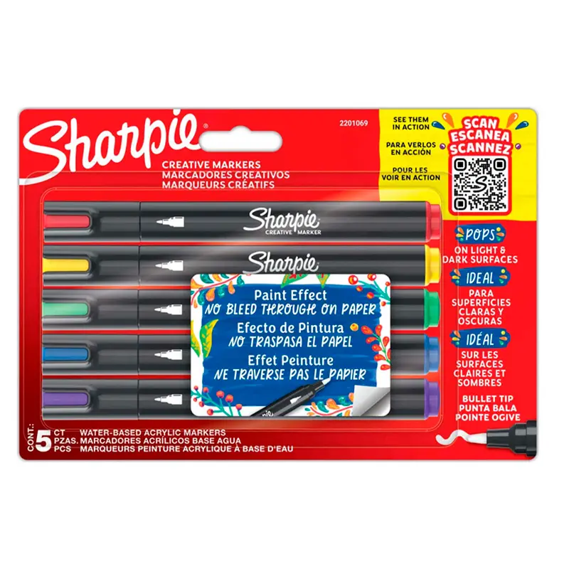 Sharpie 2201069 Yuvarlak Uç Akrilik Markör 5 Renk Blister