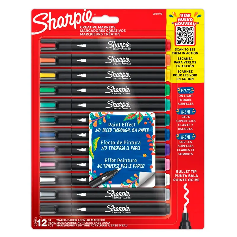 Sharpie 2201070 Yuvarlak Uç Akrilik Markör 12 Renk Blister