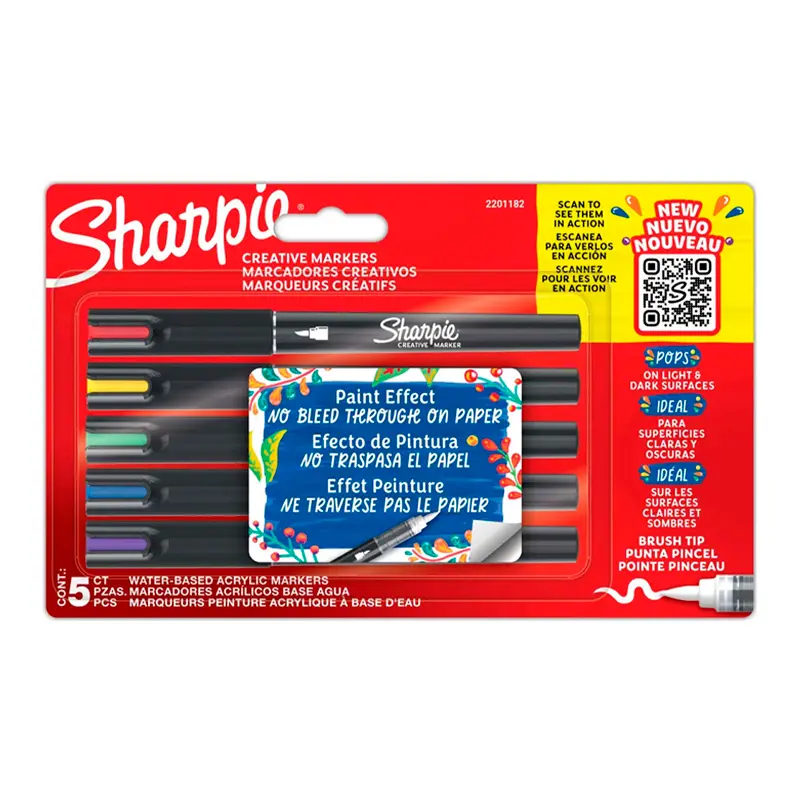 Sharpie 2201182 Akrilik Fırça Uçlu Markör 5 Renk Blister