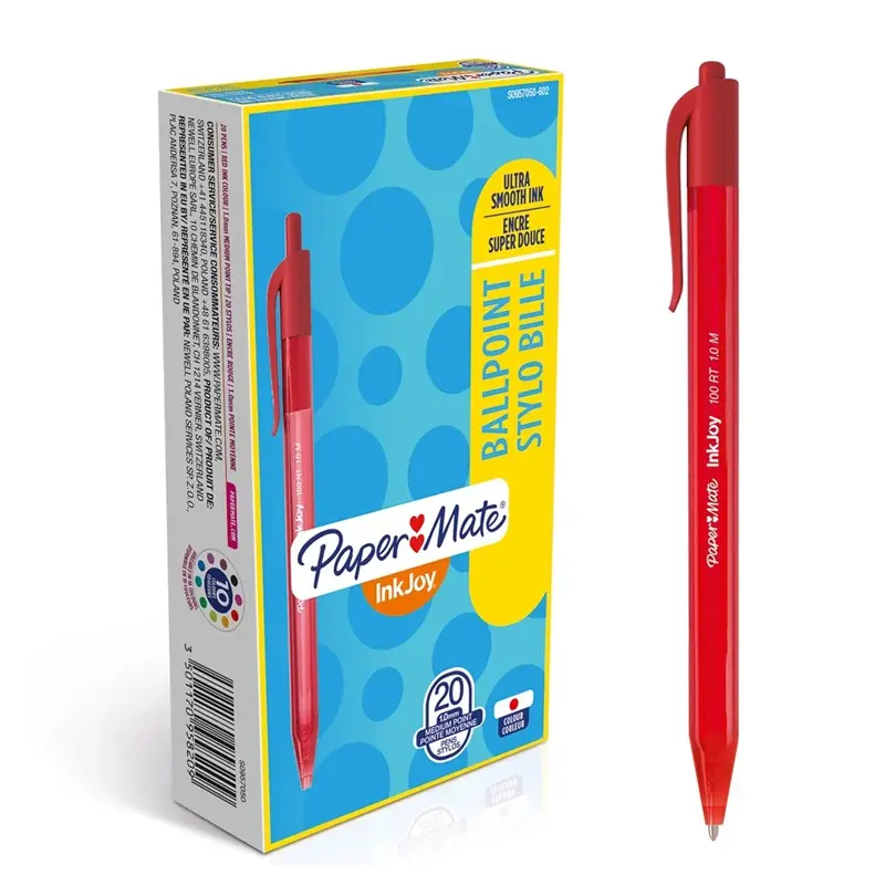 Paper Mate S0957050 Inkjoy 100 RT Basmalı Tükenmez Kalem 1.0mm Kırmızı x 20 Li Kutu