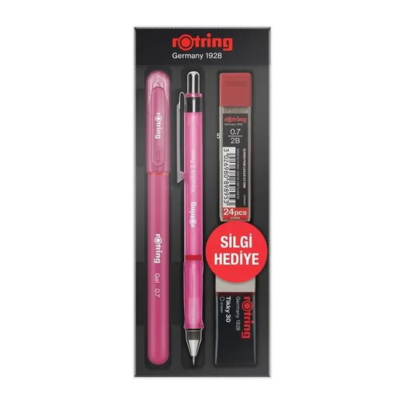 Rotring Visuclick Okul Seti Jel Kalem + Versatil + Min + Silgi 0.7mm Pembe