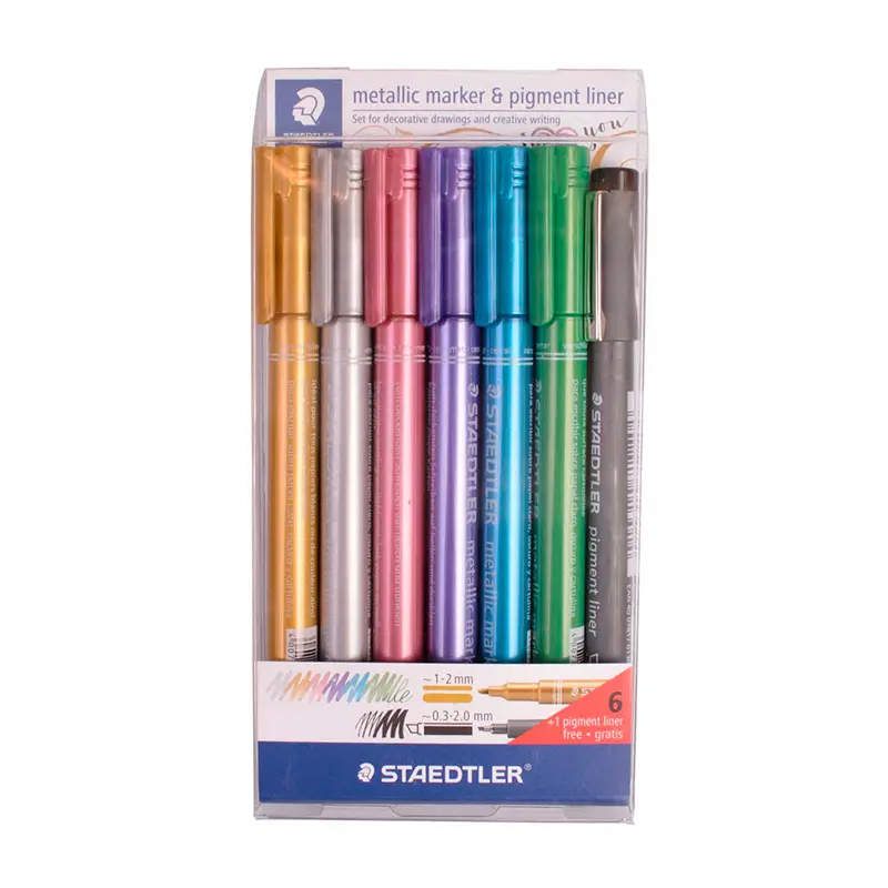 Staedtler 8323-SWP6P Metalik Markör 6 Renk + Liner Pigment Siyah