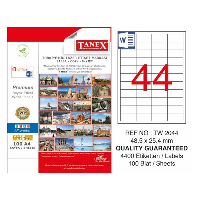 Tanex TW-2044 Lazer Etiket 48.5x25.4mm 100 Yaprak