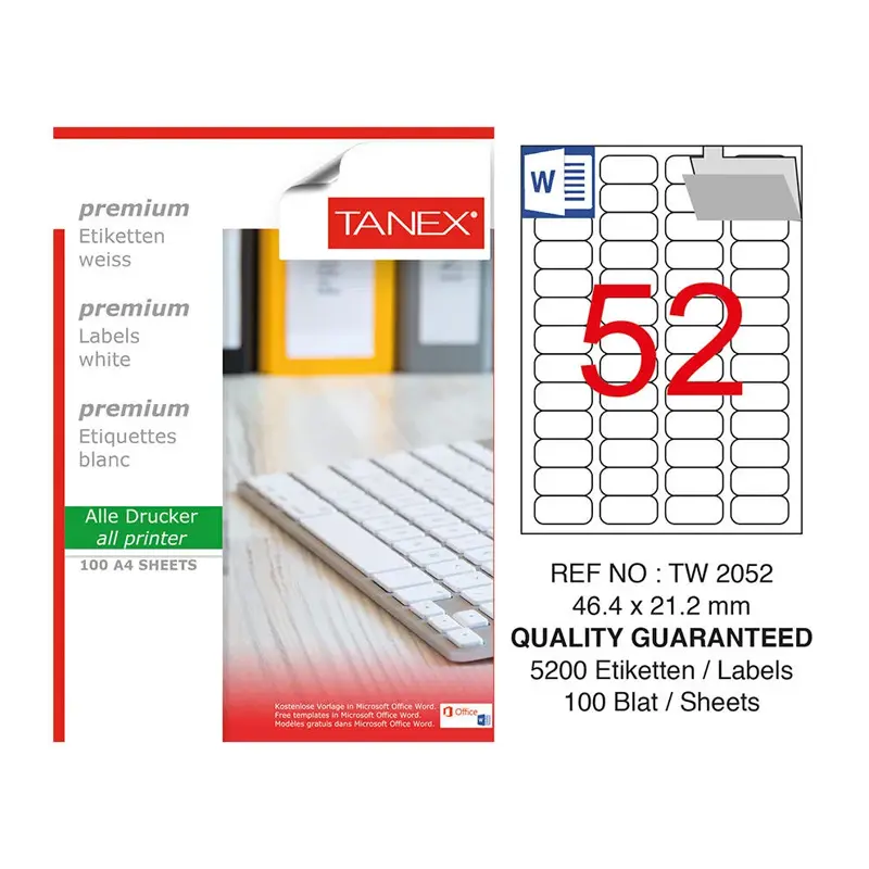 Tanex TW-2052 Lazer Etiket 46.4x21.2mm 100 Yaprak