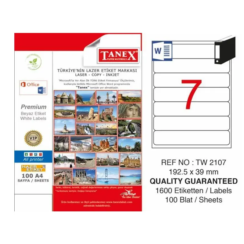Tanex TW-2107 Lazer Etiket 192.5x39mm 100 Yaprak