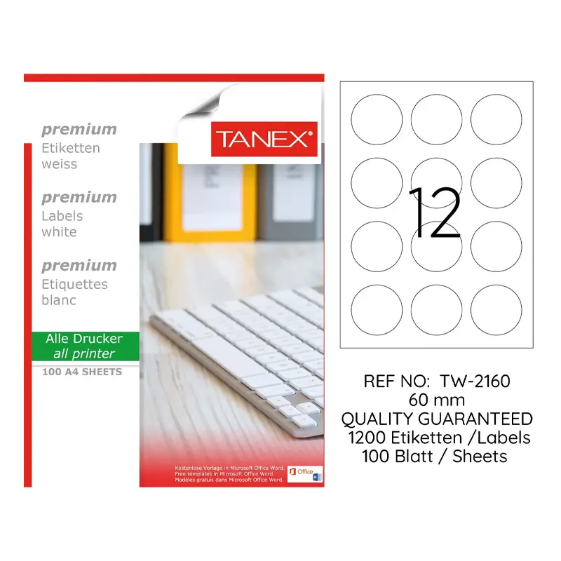 Tanex TW-2160 Yuvarlak Laser Etiket 60mm 100 Yaprak