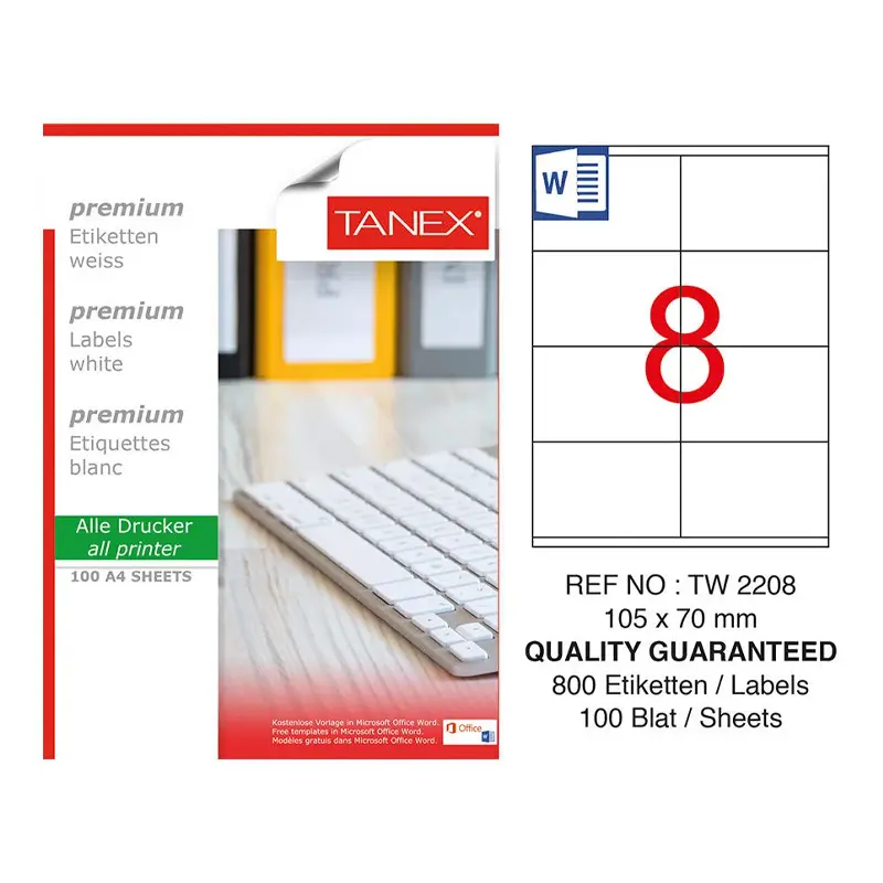 Tanex TW-2208 Lazer Etiket 105x70mm 100 Yaprak