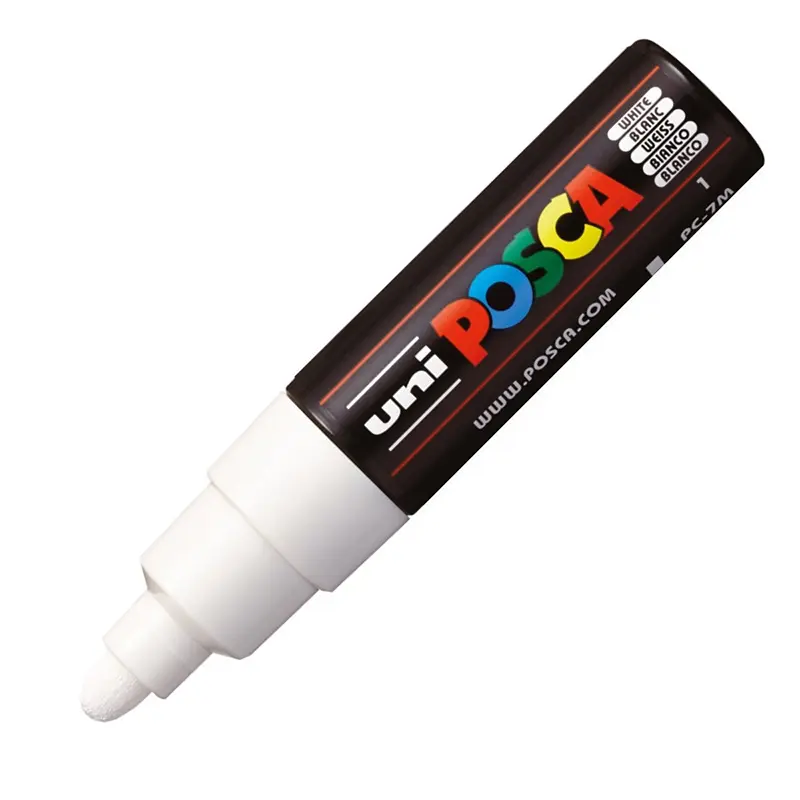 Uni-Ball PC-7M Posca Su Bazlı Poster Markörü 4.5-5.5mm Beyaz 6 Lı Kutu