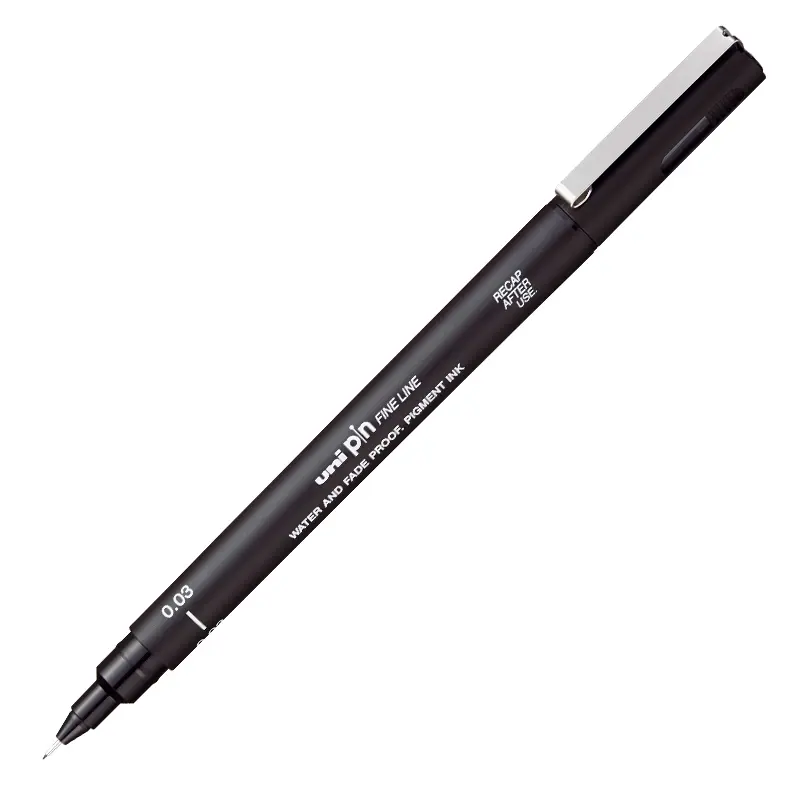 Uni-Ball PIN003-200 Pin Fine Line Akrilik Uçlu Çizim Kalemi 0.03mm Siyah 12 Li Kutu