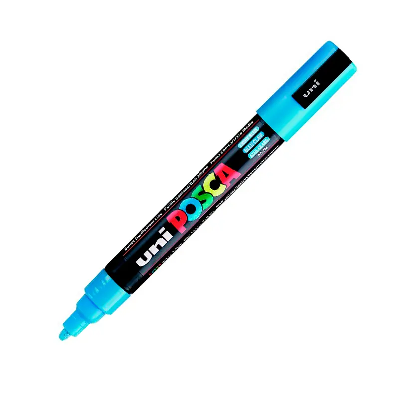 Uni-Ball PC-3M Posca Su Bazlı Poster Markörü 0.9-1.3mm Açık Mavi 6 Lı Kutu