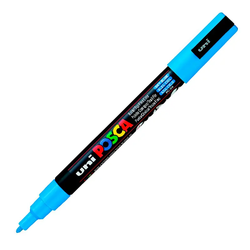 Uni-Ball PC-3M Posca Su Bazlı Poster Markörü 0.9-1.3mm Gök Mavi 6 Lı Kutu