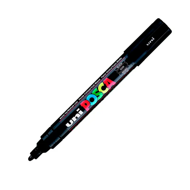 Uni-Ball PC-5M Posca Su Bazlı Poster Boyama Markörü 1.8-2.5mm Siyah 6 Lı Kutu