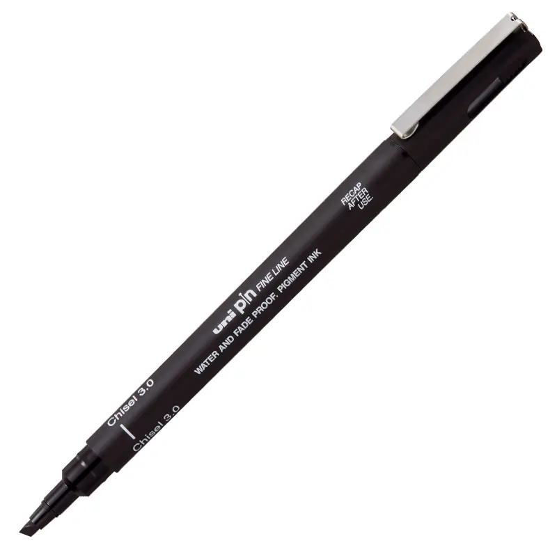Uni-Ball PINCS3 Pin Fine Line Kesik Uçlu Kalem 3.0mm Siyah 12 Li Kutu