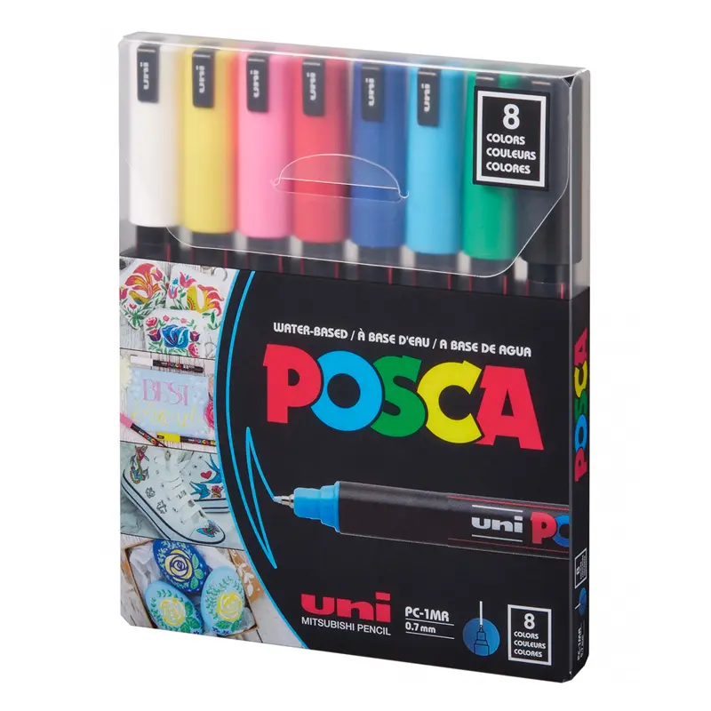 Uni-Ball PC-1MR Posca Su Bazlı Poster Boyama Markörü 0.7mm Ana Renkler 8 Li Set