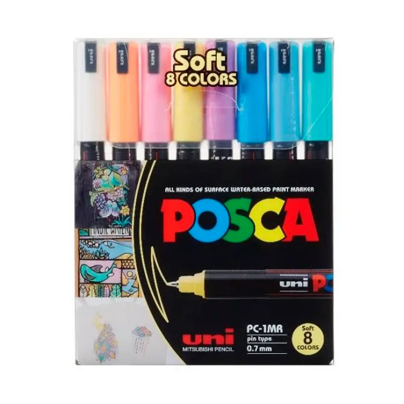Uni-Ball PC-1MR Posca Su Bazlı Poster Markörü 0.7mm Soft Renkler 8 Li Set