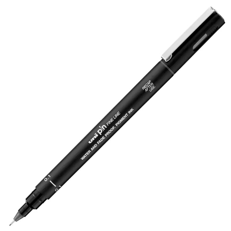 Uni-Ball PIN01-200 Fine Line Pin Akrilik Uçlu Çizim Kalemi 0.1mm Siyah 12 Li Kutu