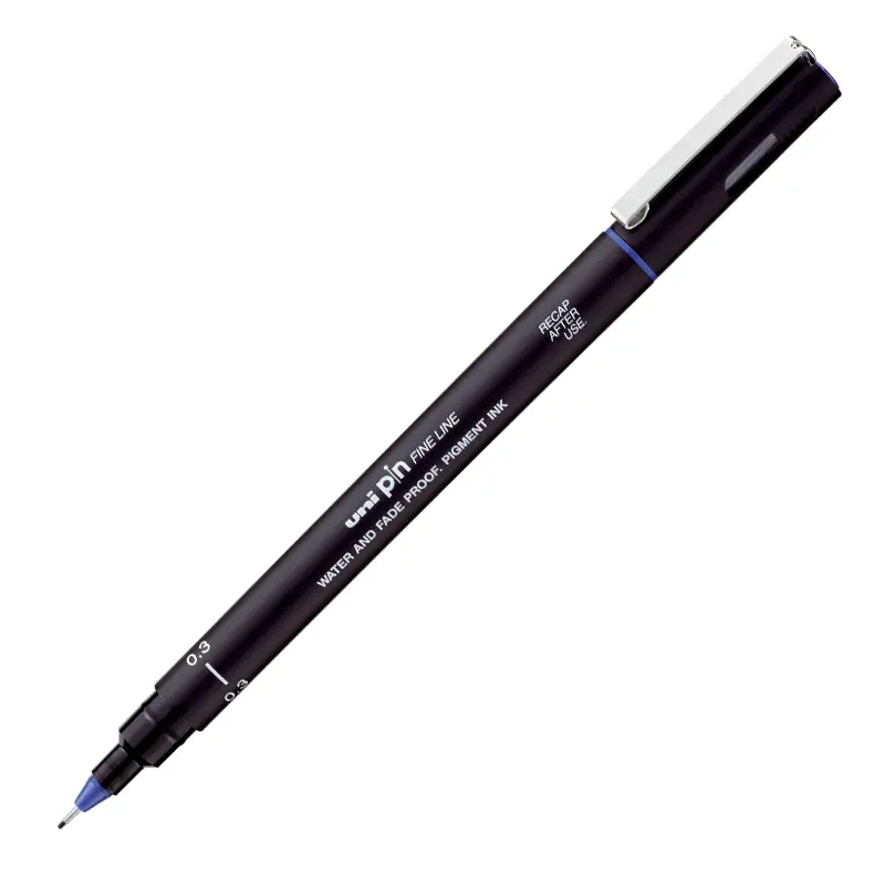 Uni-Ball PIN03-200 Pin Fine Line Akrilik Uçlu Çizim Kalemi 0.3mm Mavi 12 Li Kutu