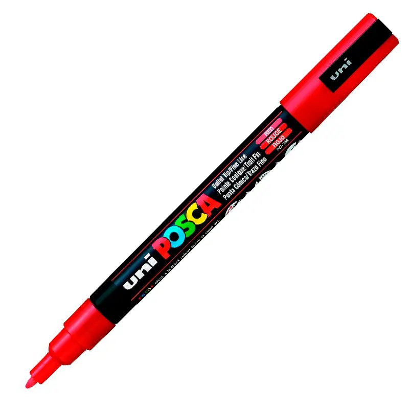 Uni-Ball PC-3M Posca Su Bazlı Poster Boyama Markörü 0.9-1.3mm Kırmızı 6 Lı Kutu